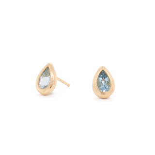 Boulder Bezel Pear Aquamarine Earrings