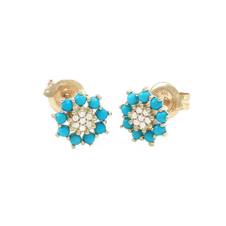 TURQUOISE & DIAMOND FLOWER STUDS
