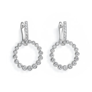 OPEN CIRCLE GRADUATED DIAMOND BEZEL DROP EARRINGS