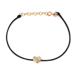 DIAMOND HEART ON BLACK CORD BRACELET