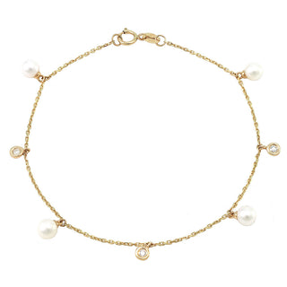 Dangle Pearl and Diamond Bracelet