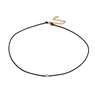 BEZEL DIAMOND ON BLACK CORD NECKLACE