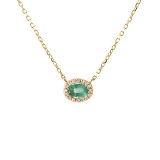 Oval Emerald Halo Necklace