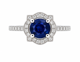SAPPHIRE RING WITH SCALLOPED HALO