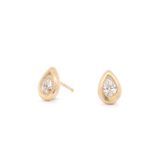 Boulder Bezel Pear Diamond Earrings