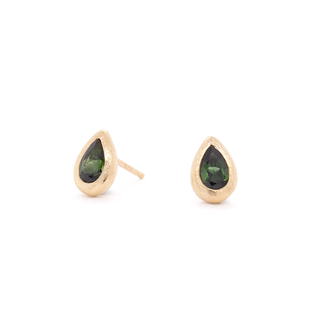Boulder Bezel Pear Green Tourmaline Earrings