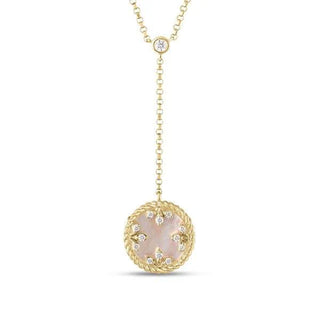Diamond And Mother Of Pearl Medallion Lariat Necklace