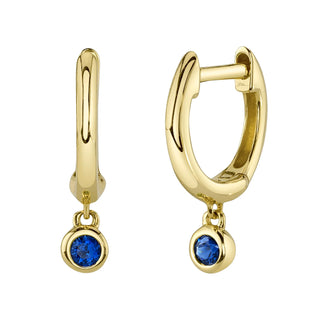BLUE SAPPHIRE BEZEL HUGGIE EARRING