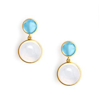 BLUE TOPAZ & MOON QUARTZ DOUBLE DROP EARRINGS