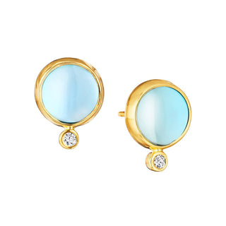 CABOCHON BLUE TOPAZ & DIAMOND EARRINGS
