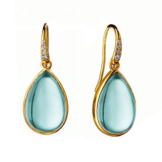 CABOCHON BLUE TOPAZ & DIAMOND DROP EARRINGS