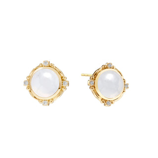 CABOCHON MOON QUARTZ & DIAMOND STUDS