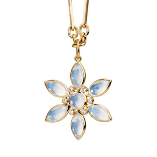 MOON QUARTZ AND DIAMOND FLOWER PENDANT