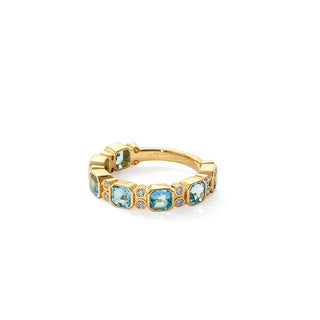ASSCHER CUT BLUE TOPAZ & DIAMOND BAND