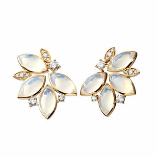 MOON QUARTZ & DIAMOND LEAF EARRINGS