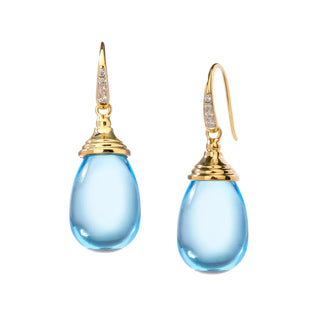 BLUE TOPAZ & DIAMOND DROP EARRINGS