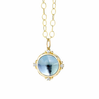 CABOCHON BLUE TOPAZ & DIAMOND PENDANT