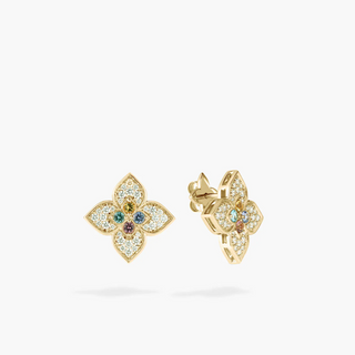VENETIAN PRINCESS PAVE DIAMOND AND MIXED STONES FLOWER EARRINGS