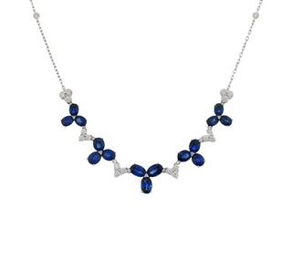 3-STONE CLUSTER SAPPHIRE & DIAMOND NECKLACE