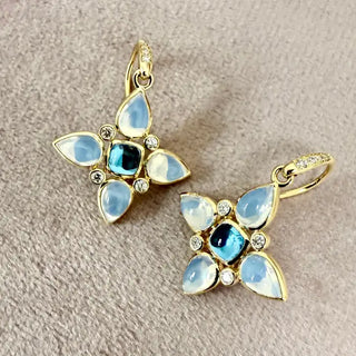 MIXED STONE FLOWER DROP EARRINGS